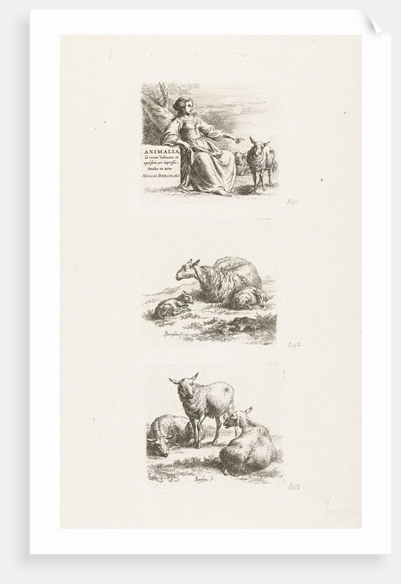 Seated shepherdess with sheep by Anonymous