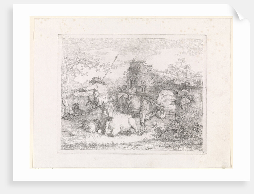 Shepherd with his flock by Barend Hendrik Thier