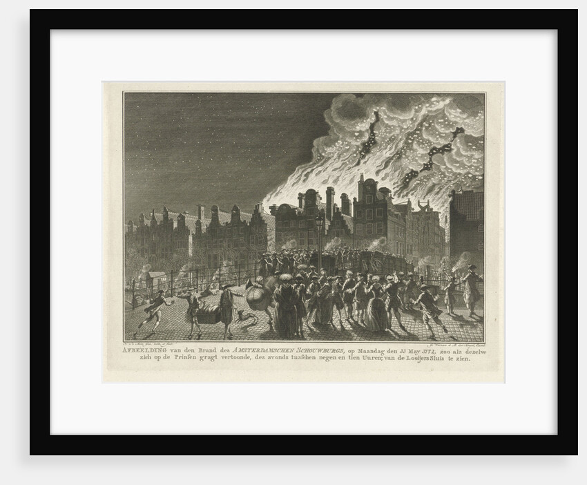 Uncontrollable fire in the Amsterdam theater seen from the Prinsengracht by Noach van der Meer II