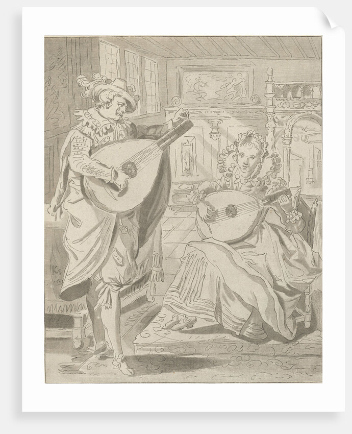 Lute playing lord and lady by Bernhard Schreuder