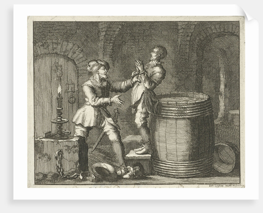 Joris Wippe in Dordrecht The Netherlands drowned in a barrel by Jan Luyken
