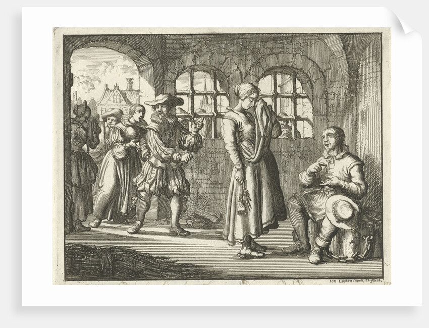 Jacques d'Auchy in prison in Leeuwarden say goodbye to his wife by Jan Luyken