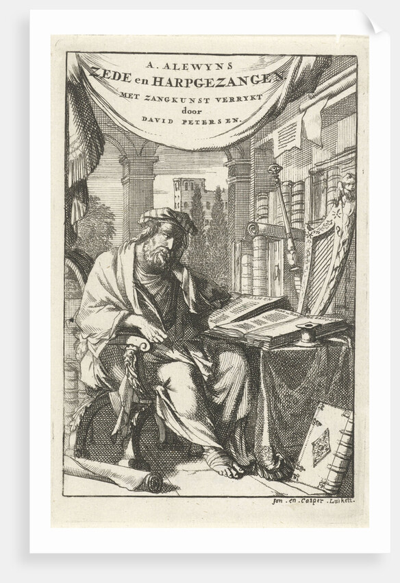 Elderly man at his desk in a study by Caspar Luyken