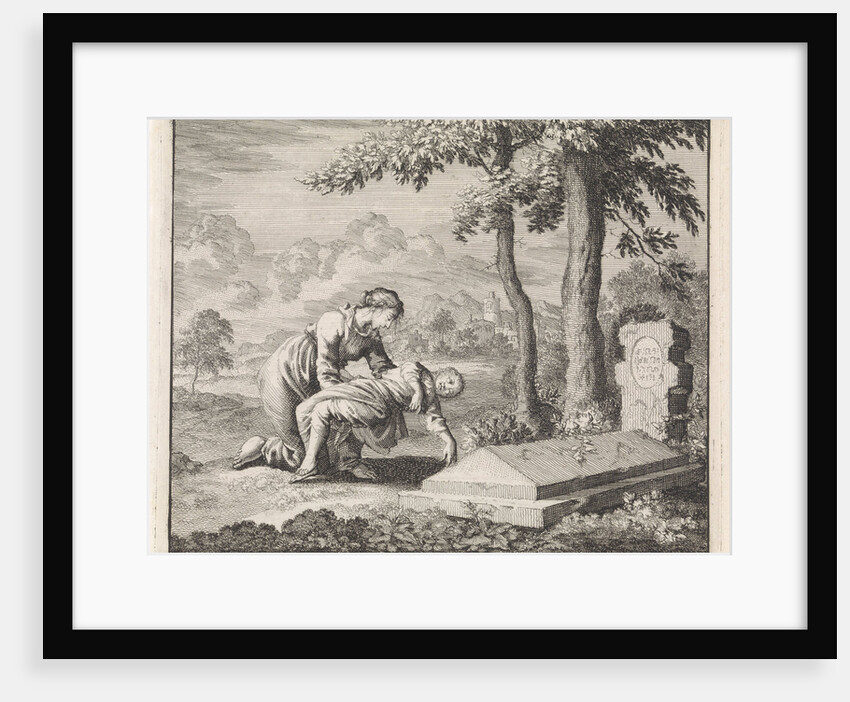 Woman brings her child dead to the grave of Saint Stephen by Jan Luyken