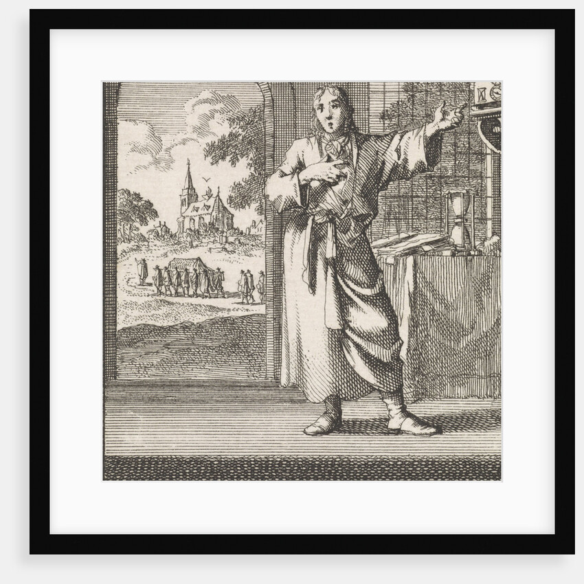 Indoors appoint a man to a wall clock by Jacobus van Hardenberg