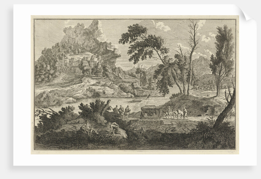 Arcadian river landscape with two donkeys by Leonard Schenk