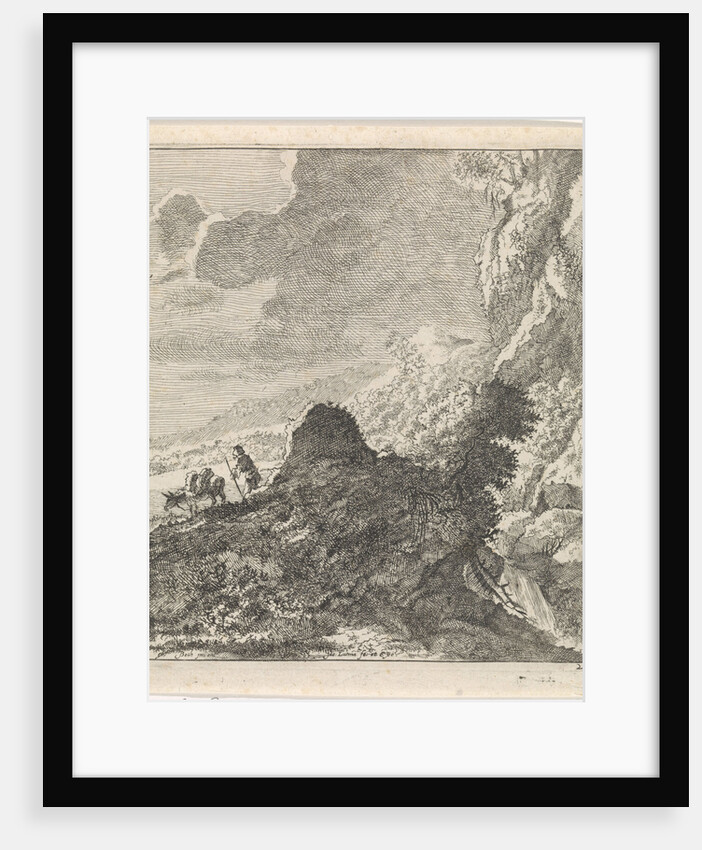 Mountain landscape with hikers and mule by Jacob Lutma