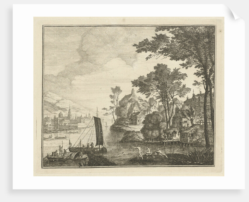River landscape with bathers by Gerard Melder