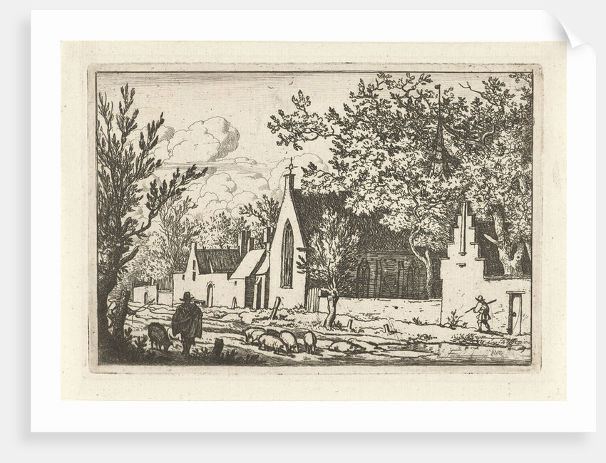 Swineherd near church by Allaert van Everdingen
