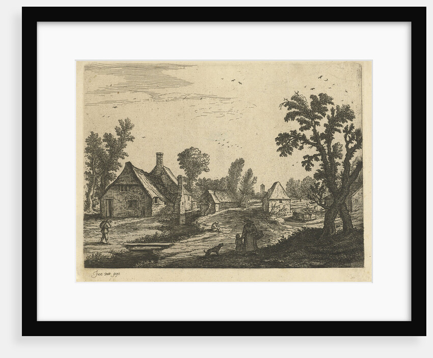 Village scene with woman and child in the village street by Jan van de Cappelle
