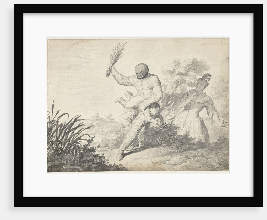 Scene from the Commedia dell'Arte with boy getting beating of a man by Anonymous
