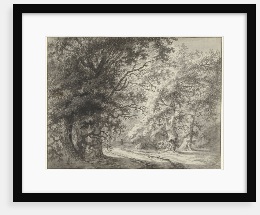 Forest Landscape with dirt road and traveler by Anonymous