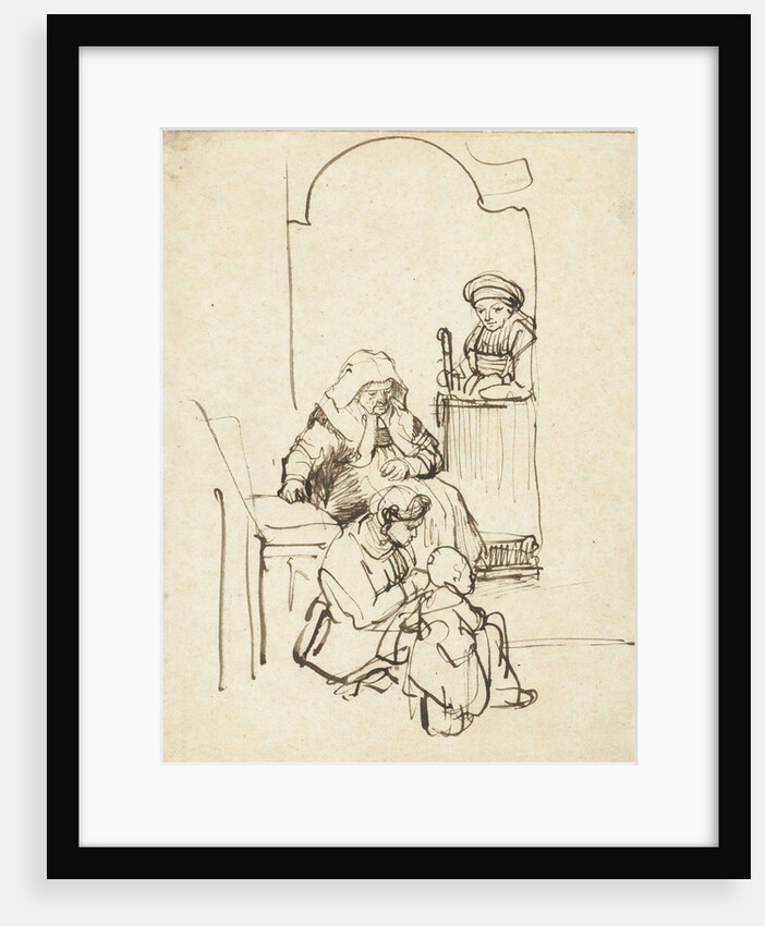 Three Women and a Child at a Door by Rembrandt Harmensz. van Rijn