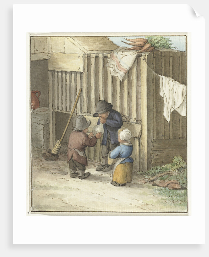 Three children playing with a pig's bladder by Jean Bernard