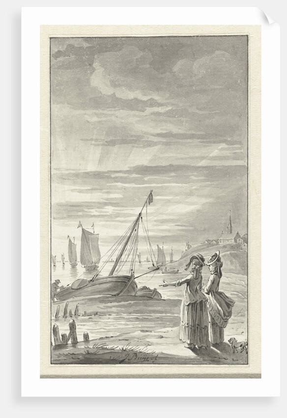 Beach with two ladies by Jacobus Buys