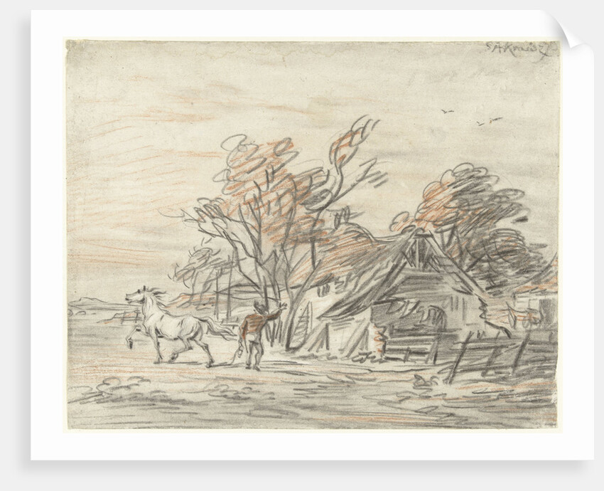 Farmhouse and a farmer training his horse by Simon Andreas Krausz