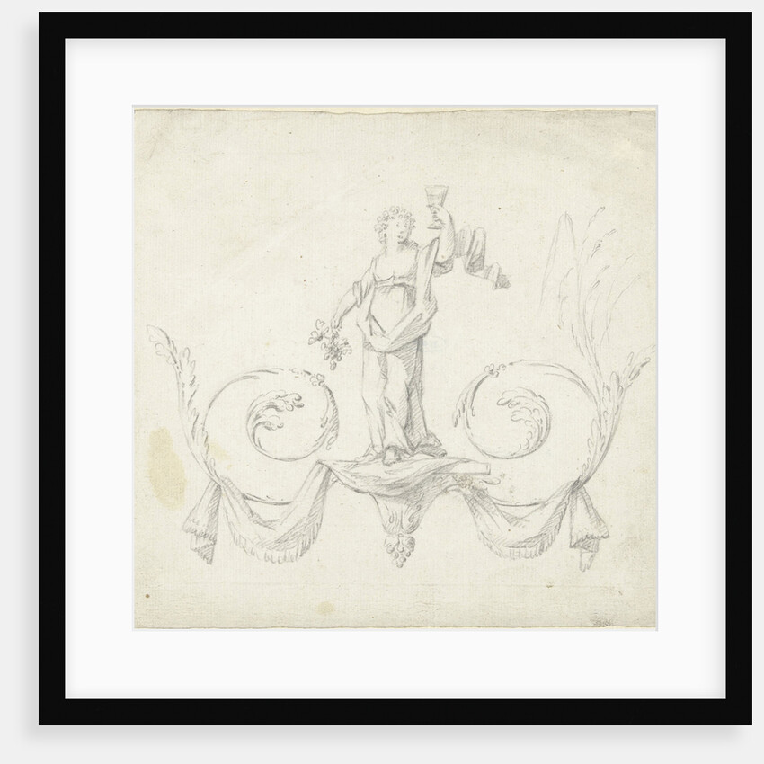 Design for room decoration with a panel with a maenad on two volutes by Abraham Meertens