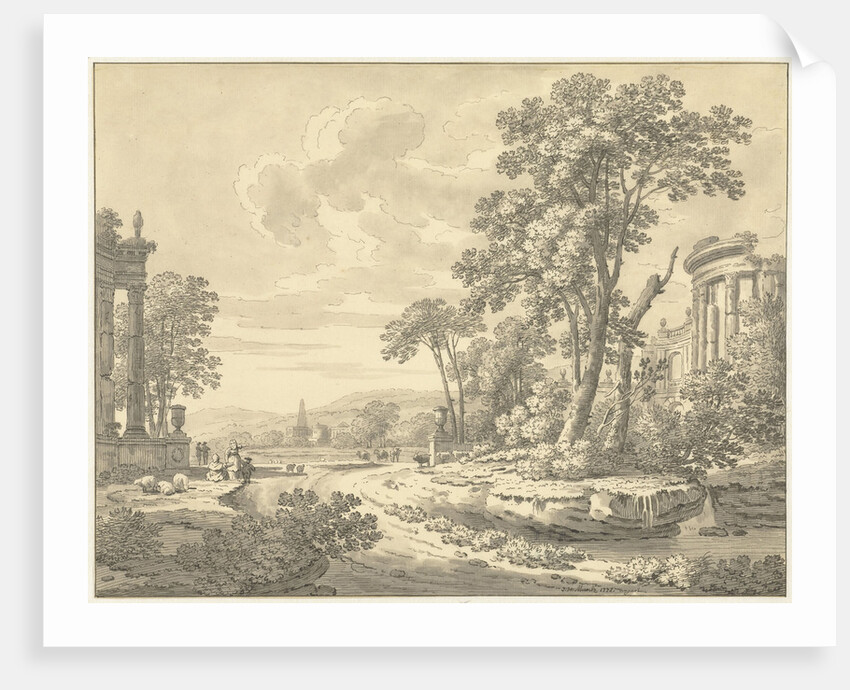 Italian landscape with ruins by Johann Heinrich Müntz