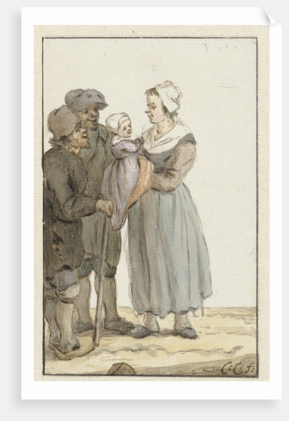 Woman with child at two men by Christina Chalon