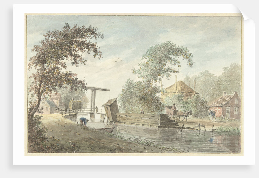 Farm on a canal with a drawbridge by Hermanus Petrus Schouten