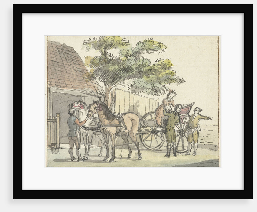 Wagon with two horses at the tavern Donkere Kuil in Haarlem The Netherlands by Reinier Vinkeles