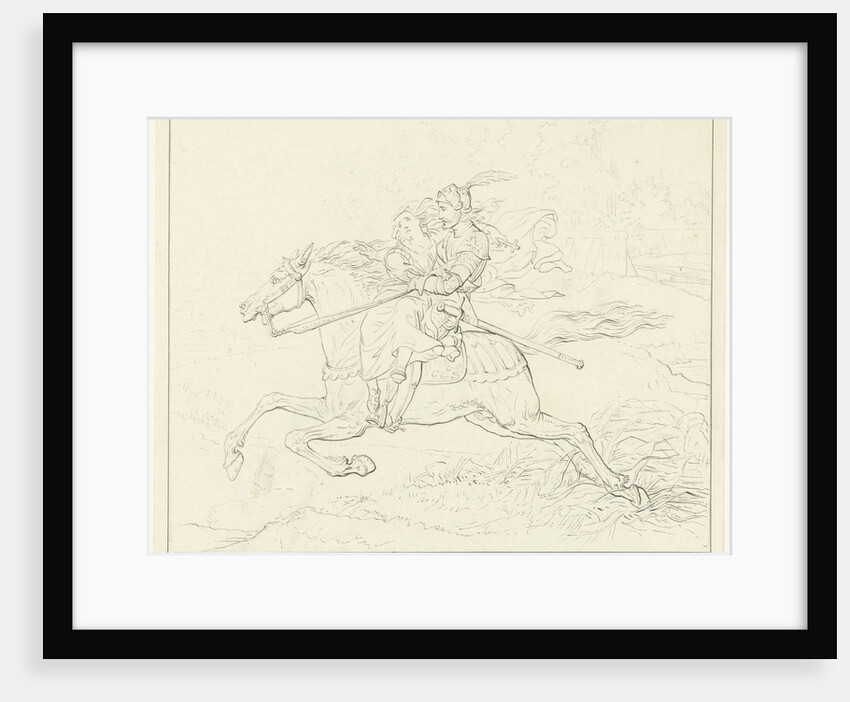 Knight with a woman on horseback by Louis Moritz