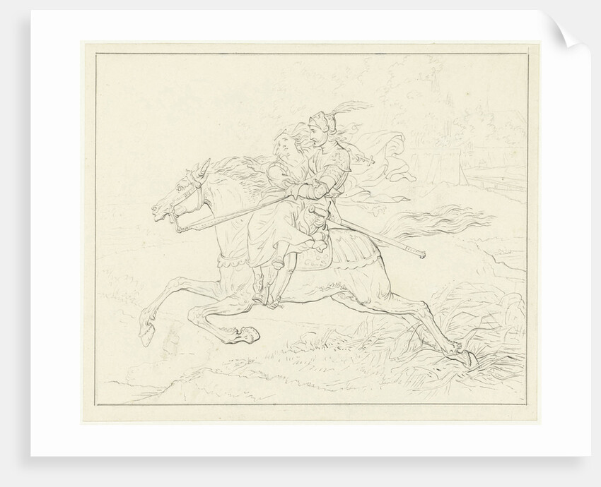 Knight with a woman on horseback by Louis Moritz