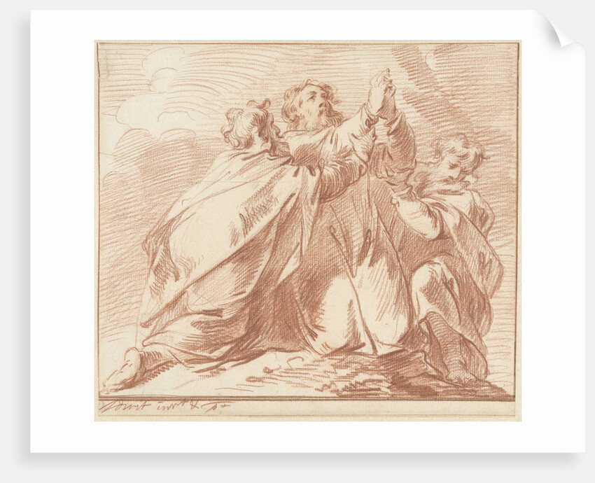 Aaron and Hur struts Moses' hands during the struggle of the people of Israel against the Amalekites Biblical scene by Anonymous