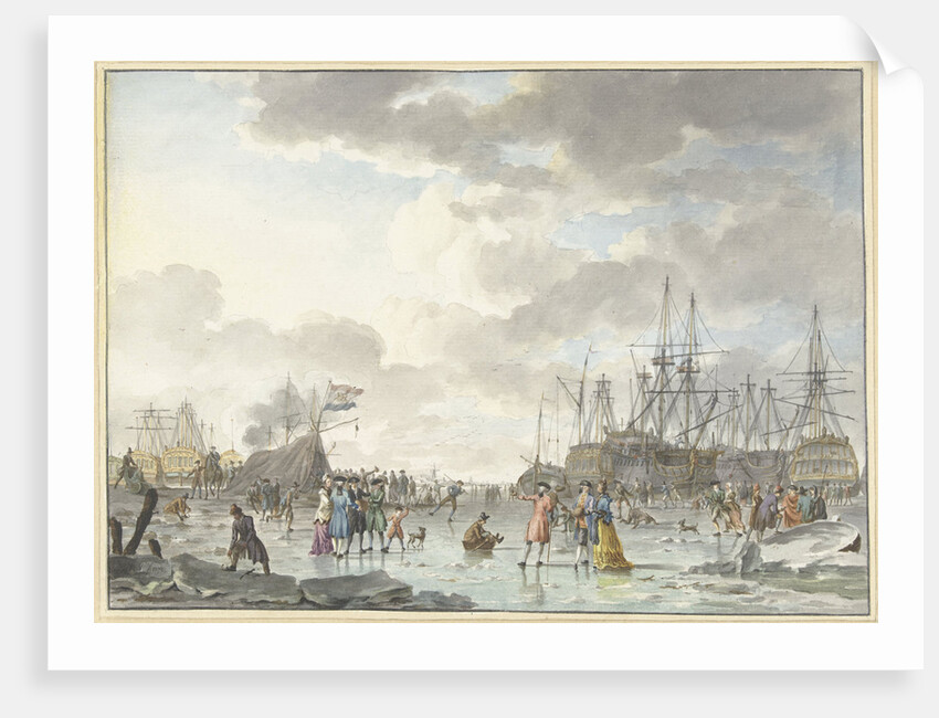 Frost Fair on a Frozen River with Ships by Hendrik Kobell
