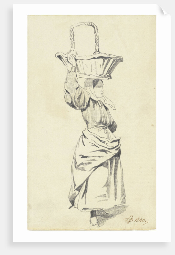 Woman standing with basket on head by Pieter van Loon
