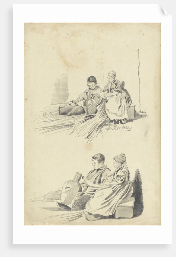 Two studies of a boy and girl with jug by Pieter van Loon