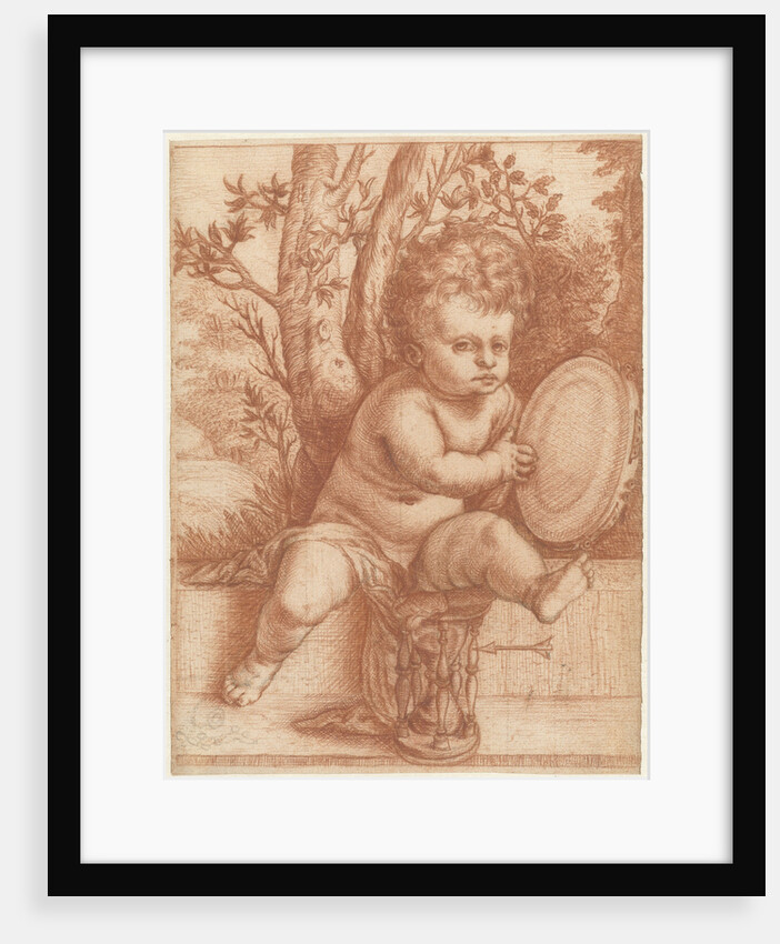 Little boy with tambourine and hourglass by Jacob Matham
