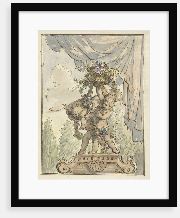 Three putti with flower basket by Elias van Nijmegen