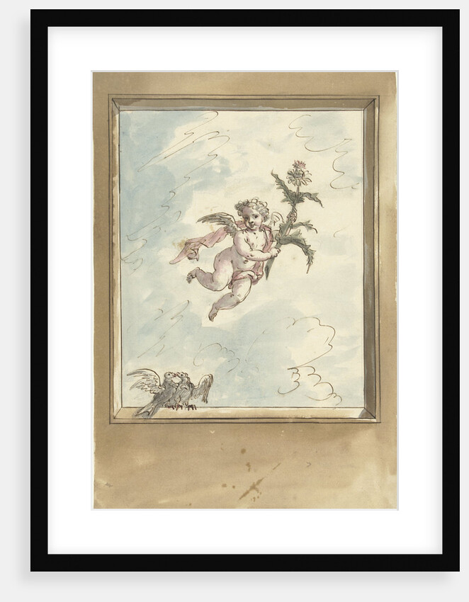 Design for a ceiling painting with a putto and two turtledoves by Elias van Nijmegen