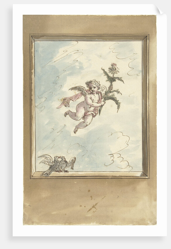 Design for a ceiling painting with a putto and two turtledoves by Elias van Nijmegen