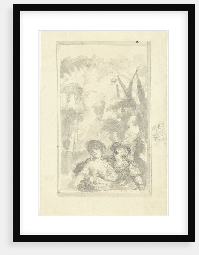 Design for a hall piece: boy and girl with flower basket by Dionys van Nijmegen