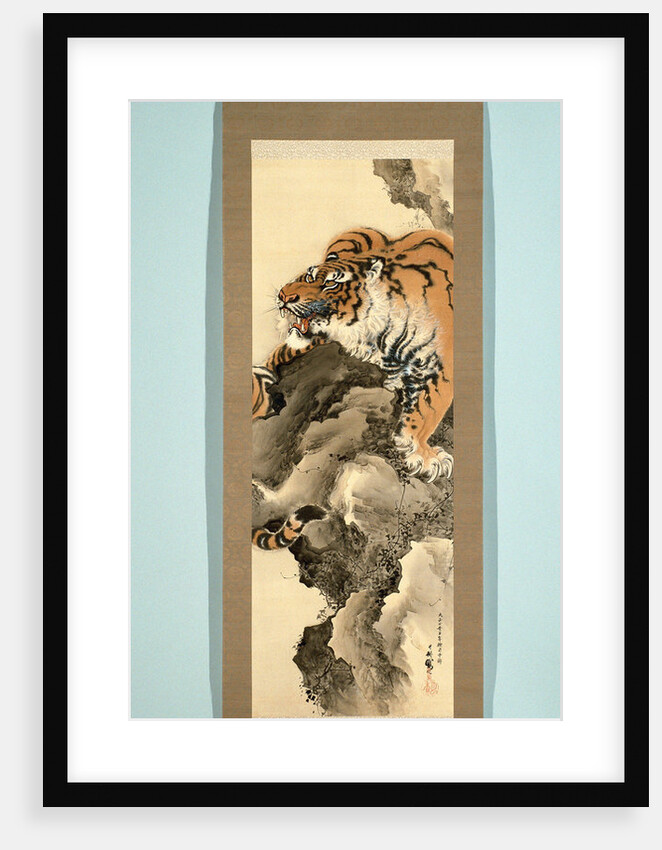 Horizontale Scroll Painting with a picture of a tiger on a rock by Tanaka Gekko