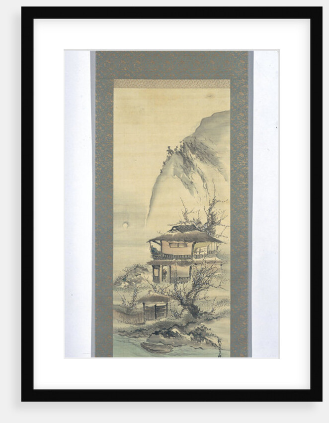 A man looks out the window at the moon by Kishi Ganku