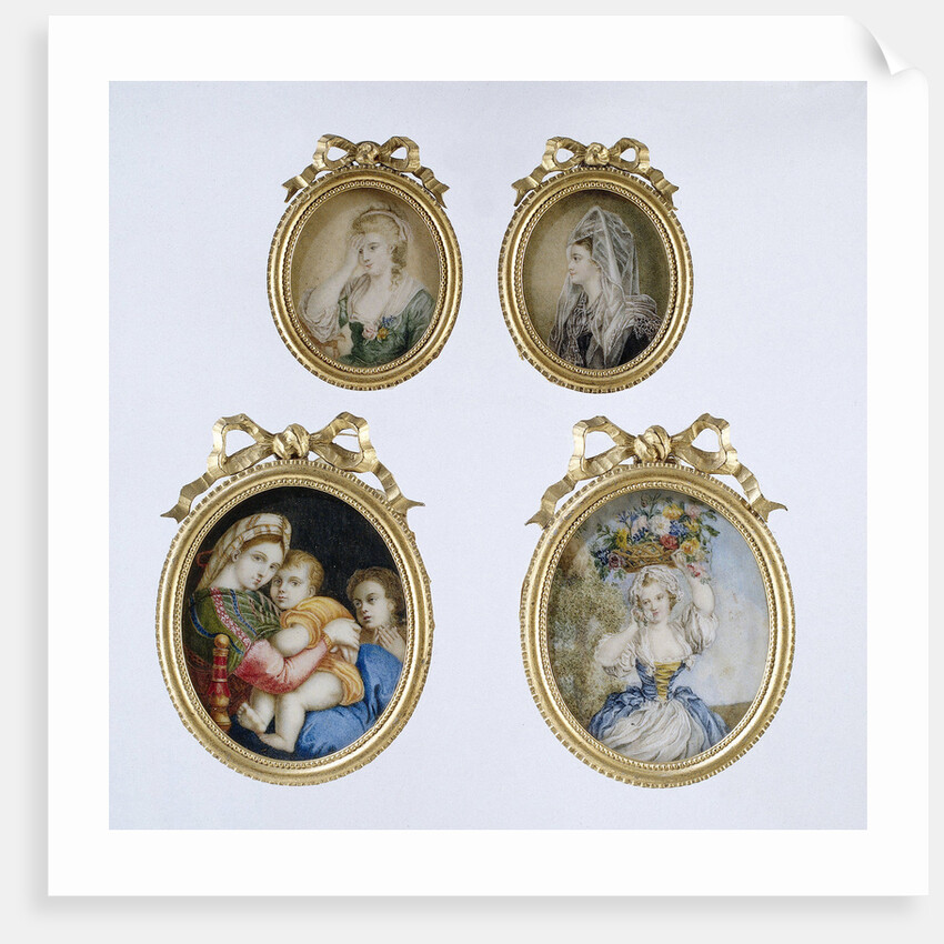 Painting depicting a girl with flower basket by Anonymous