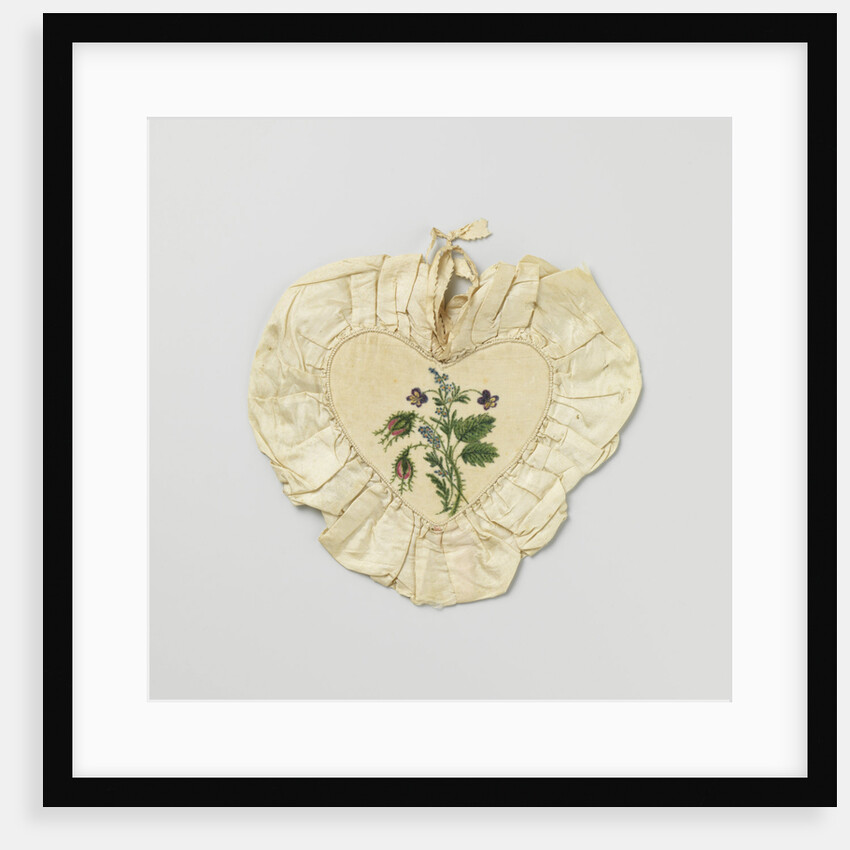 Bag made of durable two hearts lined with velvet, painted with flowers, surrounded by a border of cream-colored wrinkled sil by Anonymous