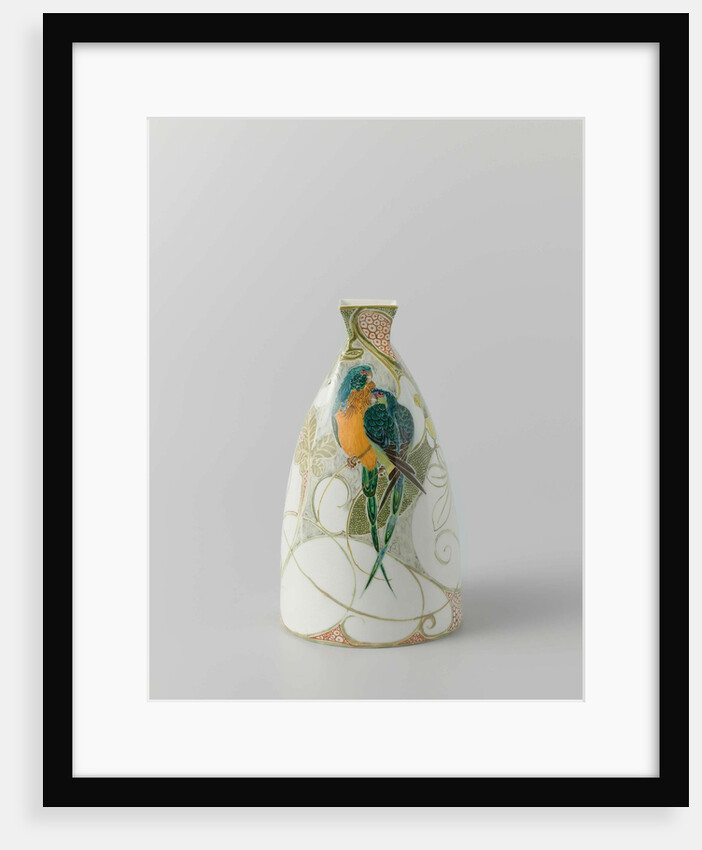 Vase decorated with flowers and parrots by Roelof Sterken