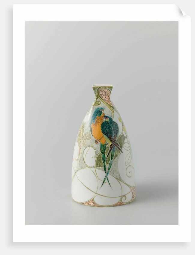 Vase decorated with flowers and parrots by Roelof Sterken