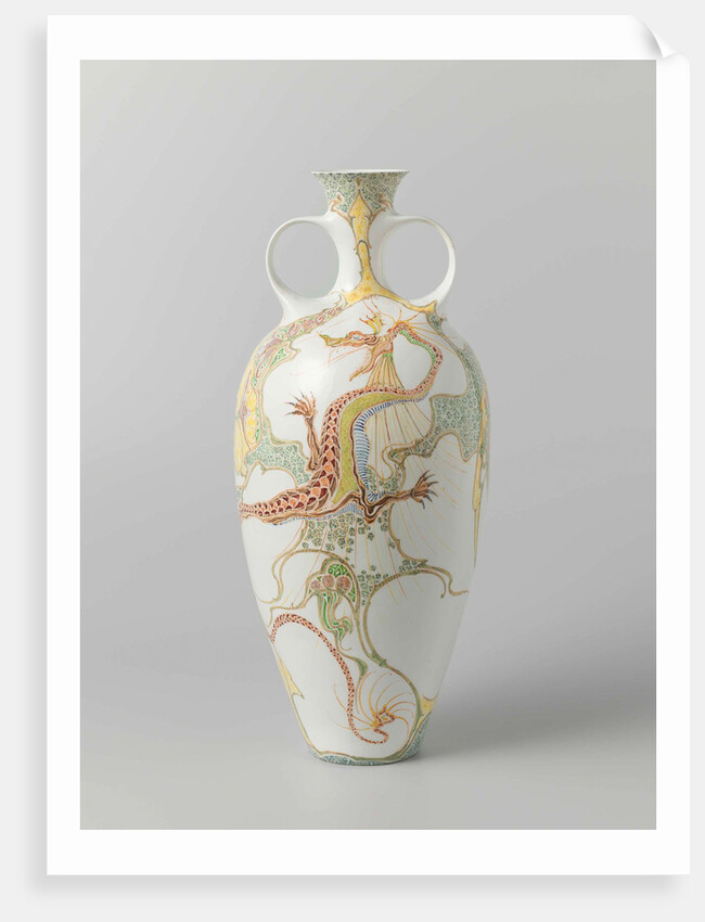 Vase of porcelain decorated with dragon by J.L. Verhoog