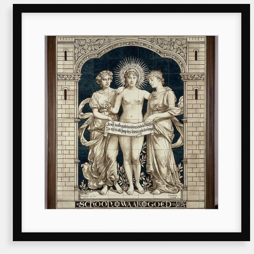 Tile panel with the personifications of the Beautiful, the True and the Good, Daniël Harkink by Georg Sturm