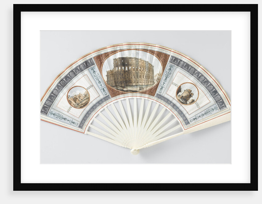 Folding fan with sheet of goatskin, which with gouache the Colosseum, the Baths of Caracalla and the Tomb of Cecilia Metell by Camillo Buti