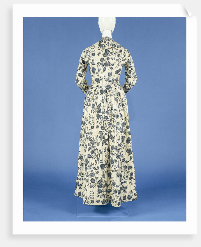 Jacket, painted with blue flower vines and silver high spreads on a white ground and trimmed with long nets band by Anonymous