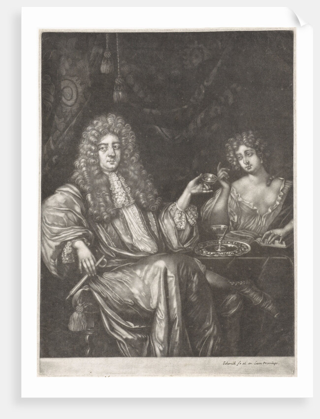Portrait of Adriaen van Beverland with a lady of easy virtue by Ary de Vois