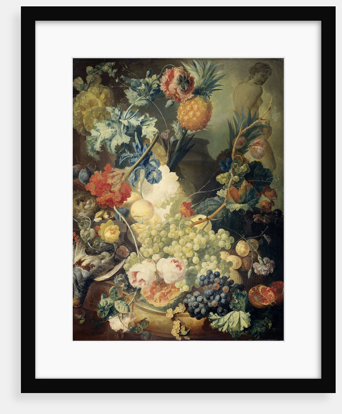 Still Life with Flowers, Fruit and Birds by Jan van Os