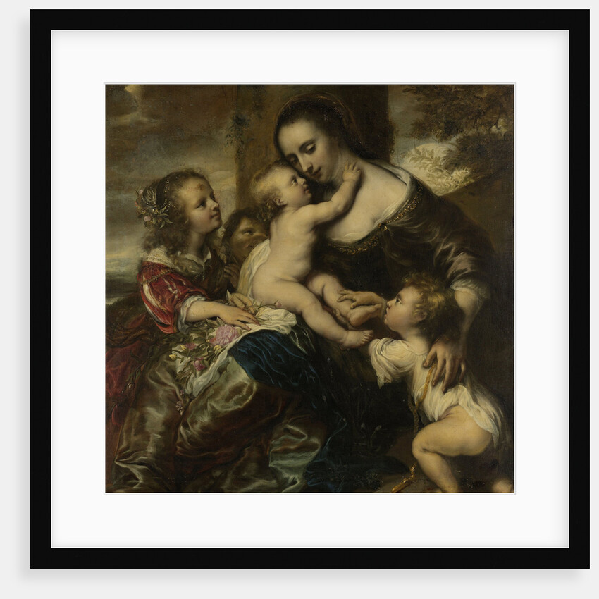 Portrait of a woman with four children, depicted as Caritas by Jürgen Ovens