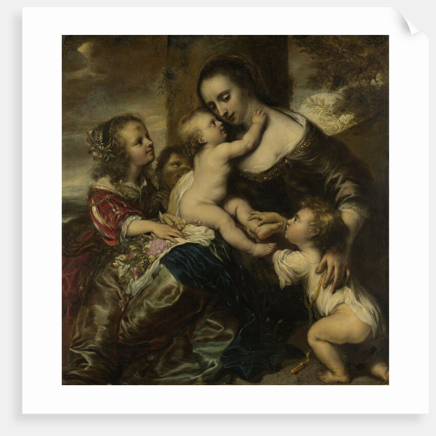 Portrait of a woman with four children, depicted as Caritas by Jürgen Ovens